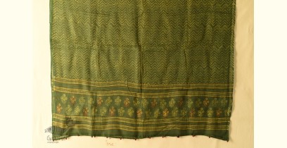 Block Printed Kota Cotton ✜ Embroidered Dupatta - Green