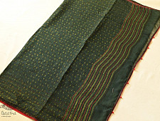 Block Printed Kota Cotton ✜ Embroidered Saree - Green