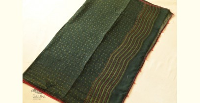 Block Printed Kota Cotton ✜ Embroidered Saree - Green