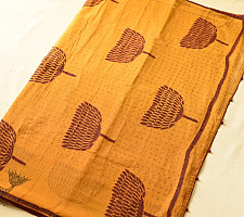 Block Printed Kota Cotton ✜ Embroidered Saree - Yellow new