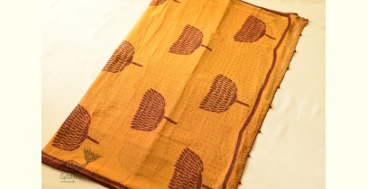 Block Printed Kota Cotton ✜ Embroidered Saree - Yellow