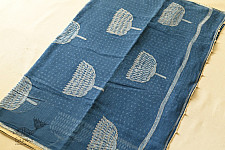 Block Printed Kota Cotton ✜ Embroidered Saree - Indigo Blue