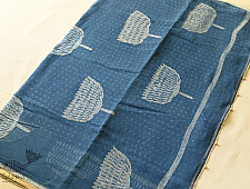 Block Printed Kota Cotton ✜ Embroidered Saree - Indigo Blue