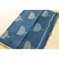 Block Printed Kota Cotton ✜ Embroidered Saree - Indigo Blue