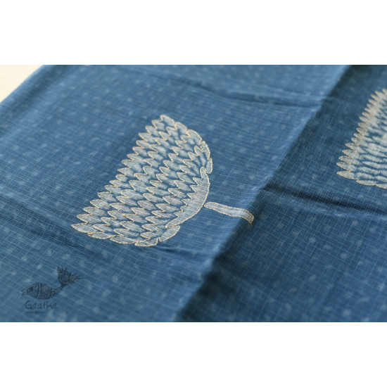 shop Block Printed Kota Cotton Embroidered Saree - Indigo Blue