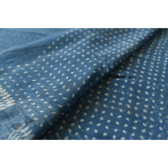 shop Block Printed Kota Cotton Embroidered Saree - Indigo Blue