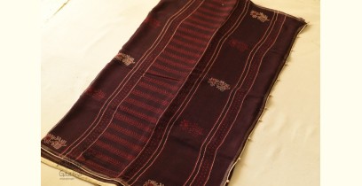 Block Printed Kota Cotton ✜ Embroidered Saree - Brown & Red