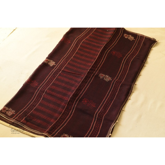 shop Block Printed Kota Cotton Embroidered Saree - Brown & Red