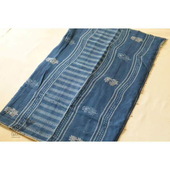 shop Block Printed Kota Cotton Embroidered Saree- Blue