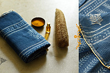 Block Printed Kota Cotton ✜ Embroidered Saree - Blue