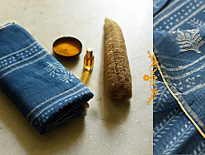 Block Printed Kota Cotton ✜ Embroidered Saree - Blue