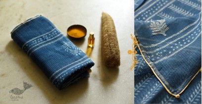 Block Printed Kota Cotton ✜ Embroidered Saree - Blue