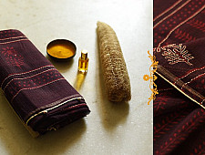 Block Printed Kota Cotton ✜ Embroidered Saree - Brown & Red