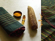 Block Printed Kota Cotton ✜ Embroidered Saree - Green