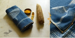 Block Printed Kota Cotton ✜ Embroidered Saree - Indigo Blue