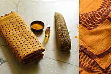 Block Printed Kota Cotton ✜ Embroidered Saree - Yellow