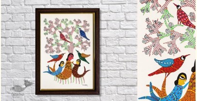 Gond  Art - Tree & Birds ( 25cm x 35cm ) | 2