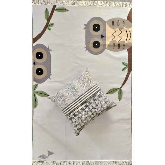 shop Owl Handwoven Cotton Punja Dhurrie