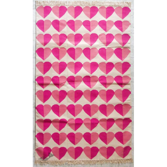 shop Hearts Handwoven Cotton Punja Dhurrie