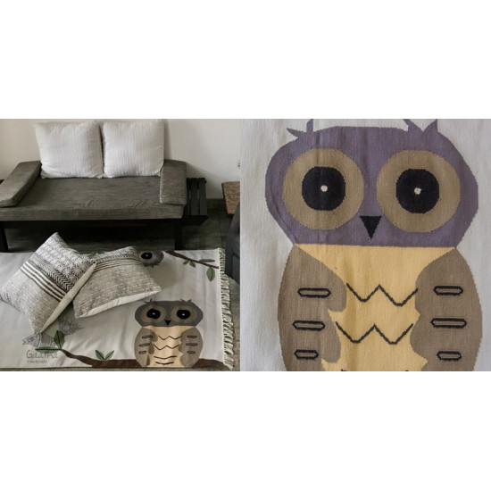 shop Owl Handwoven Cotton Punja Dhurrie