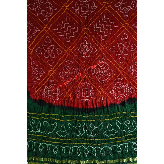 shop Gajji Silk - Traditional Bandhani Dupatta in Red & Green Color