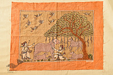 Sacred Cloth Of The Goddess ~ Mata ni Pachedi - A Painting About Shepherd Cutting Wool