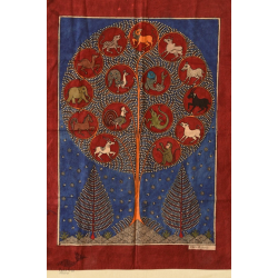 Sacred Cloth Of The Goddess ~ Matani Pachedi Painting - Animal & Birds in Life of Tree