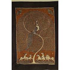 Sacred cloth of the Goddess | Mata ni Pachedi Hand Painted Painting ~ Tree & Peacock (31" x 22") 