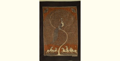 Sacred cloth of the Goddess | Matani Pachedi Hand Painted Painting ~ Tree & Peacock (31" x 22") 