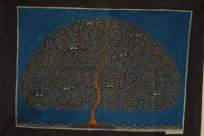 Sacred cloth of the Goddess | Maatani Pachedi Painting ~ Tree in blue Background (28" x 20") 