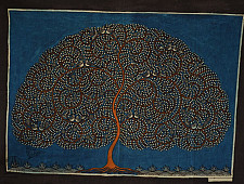 Sacred cloth of the Goddess | Maatani Pachedi Painting ~ Tree in blue Background (28" x 20") 