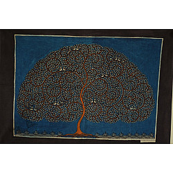 Sacred cloth of the Goddess | Maatani Pachedi Painting ~ Tree in blue Background (28" x 20") 