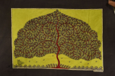 Sacred cloth of the Goddess | Hand Painted Tree of Life in Yellow Background (29" x 22")