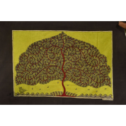 Sacred cloth of the Goddess | Hand Painted Tree of Life in Yellow Background (29" x 22")