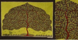 Sacred cloth of the Goddess | Hand Painted Tree of Life in Yellow Background (29" x 22")