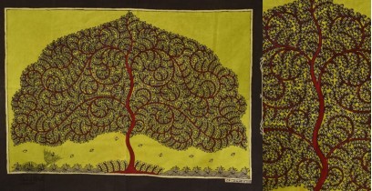 Sacred cloth of the Goddess | Hand Painted Tree of Life in Yellow Background (29" x 22")