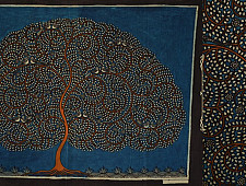 Sacred cloth of the Goddess | Maatani Pachedi Painting ~ Tree in blue Background (28" x 20") 