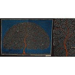 Sacred cloth of the Goddess | Maatani Pachedi Painting ~ Tree in blue Background (28" x 20") 