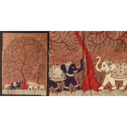 Sacred cloth of the Goddess | Tree of Life in Red Background & Elephants (42" x 31")