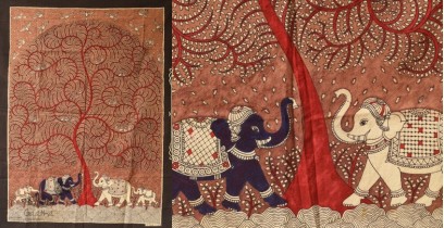 Sacred cloth of the Goddess | Tree of Life in Red Background & Elephants (42" x 31")