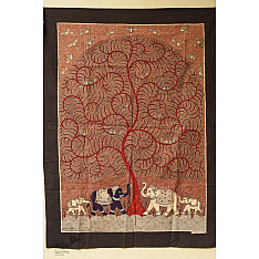 Sacred cloth of the Goddess | Tree of Life in Red Background & Elephants (42" x 31")