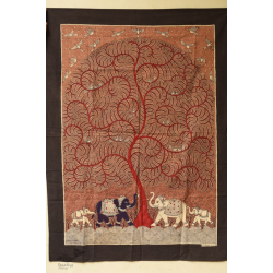 Sacred cloth of the Goddess | Tree of Life in Red Background & Elephants (42" x 31")