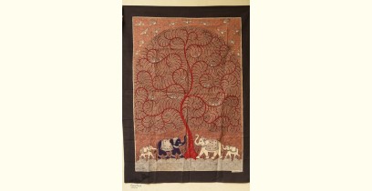 Sacred cloth of the Goddess | Tree of Life in Red Background & Elephants (42" x 31")