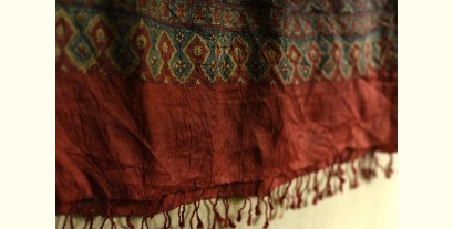 Ada . अदा | Ajrakh Bandhani Tussar Silk Stole - Brick Red