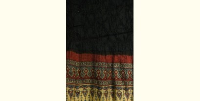 Ada . अदा | Ajrakh Bandhani Tussar Silk Stole - Black