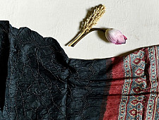Ada . अदा | Ajrakh Bandhani Tussar Silk Stole - Black