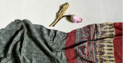 Ada . अदा | Ajrakh Bandhani Tussar Silk Stole - Grey