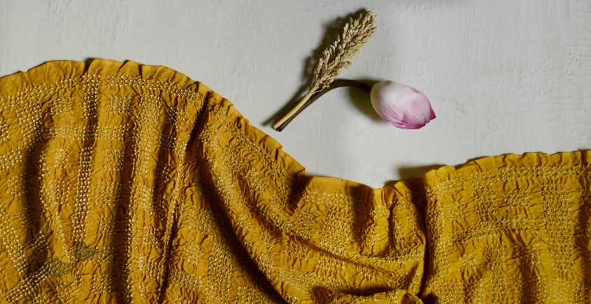 shop Bandhani yellow Stole - Cotton by Eri Silk