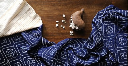 Ada . अदा | Hand loom Cotton . Tussar | Bandhani Stole - 4