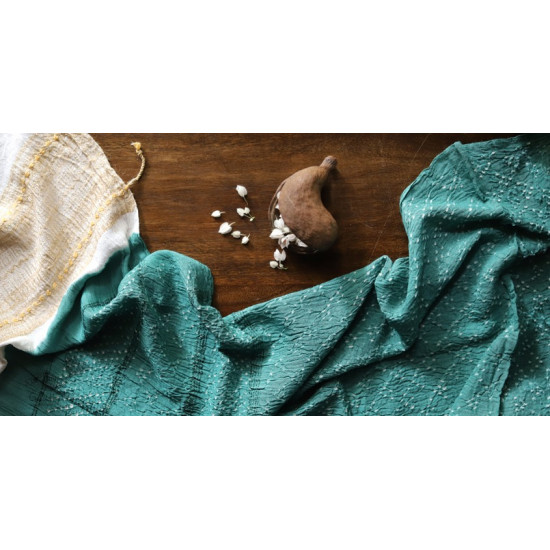 Ada . अदा | Handloom Cotton . Bamboo Silk | Bandhni Stole ( Sea Green ) - 8